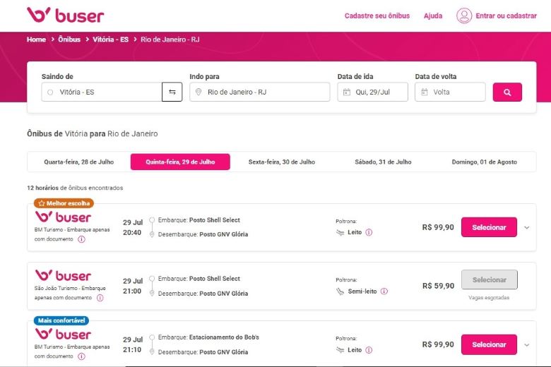 Ônibus Buser no site